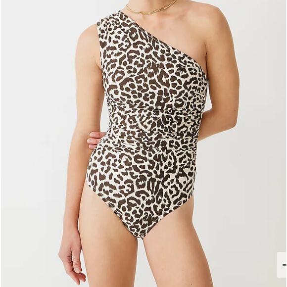 J.Crew Ruched one-shoulder one-piece swimsuit in leopard size 12 - Picture 1 of 6